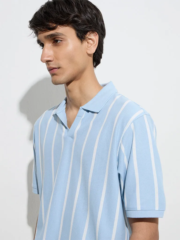 WES Casuals Blue Relaxed-Fit Cotton-Blend Polo T-Shirt
