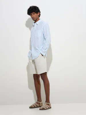 WES Casuals Blue Striped Relaxed-Fit Cotton Shirt