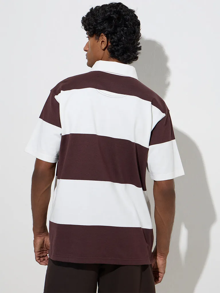 WES Casuals Brown Relaxed-Fit Cotton-Blend Polo T-Shirt