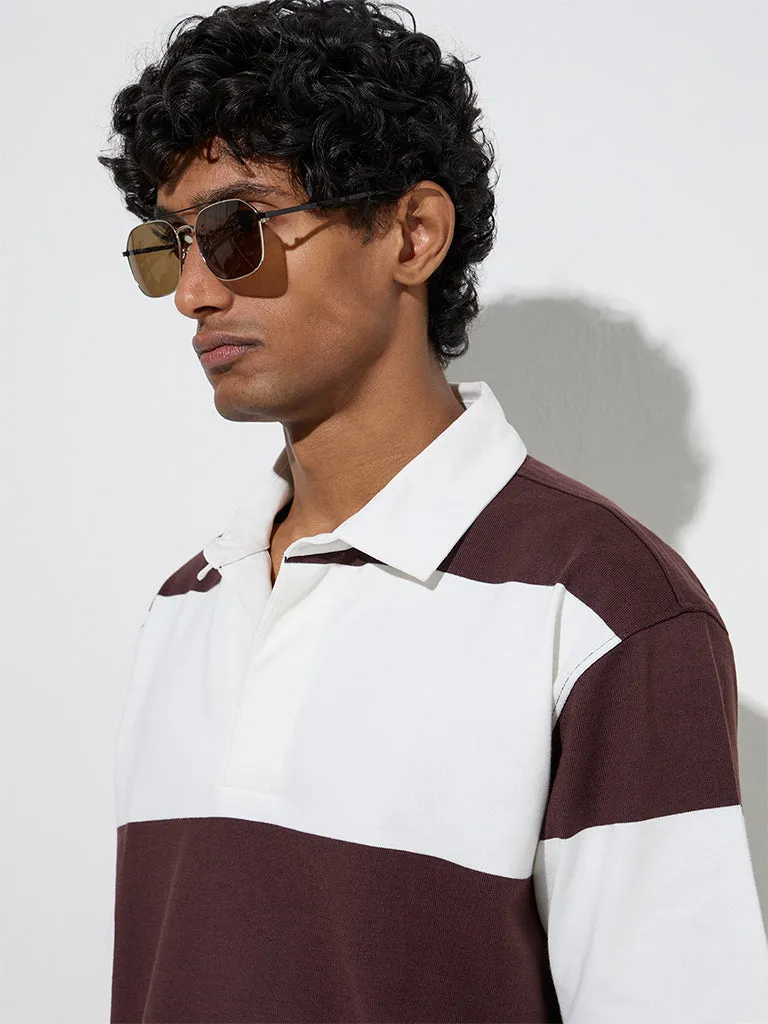 WES Casuals Brown Relaxed-Fit Cotton-Blend Polo T-Shirt