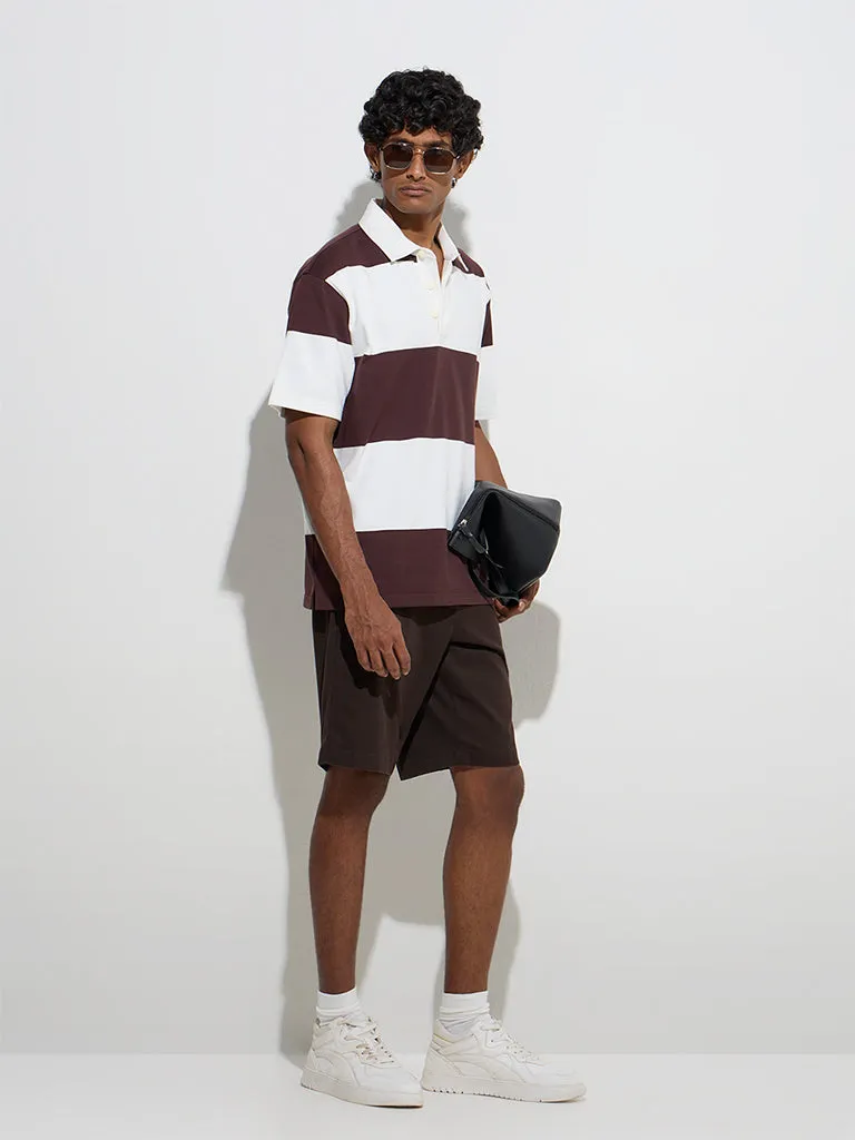 WES Casuals Brown Relaxed-Fit Cotton-Blend Polo T-Shirt