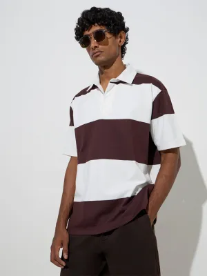 WES Casuals Brown Relaxed-Fit Cotton-Blend Polo T-Shirt