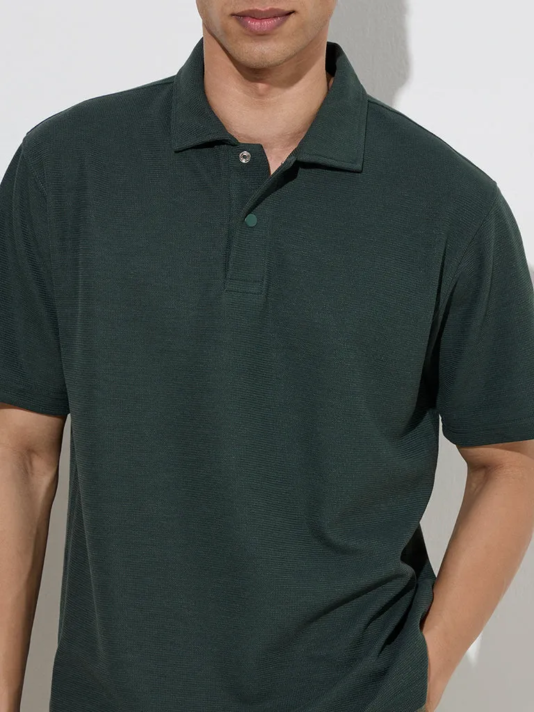 WES Casuals Green Relaxed-Fit Cotton-Blend Polo T-Shirt