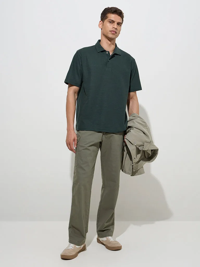 WES Casuals Green Relaxed-Fit Cotton-Blend Polo T-Shirt