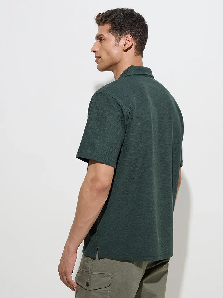 WES Casuals Green Relaxed-Fit Cotton-Blend Polo T-Shirt