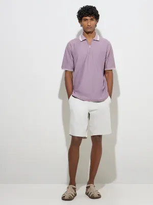 WES Casuals Lilac Relaxed-Fit Quarter-Zip T-Shirt