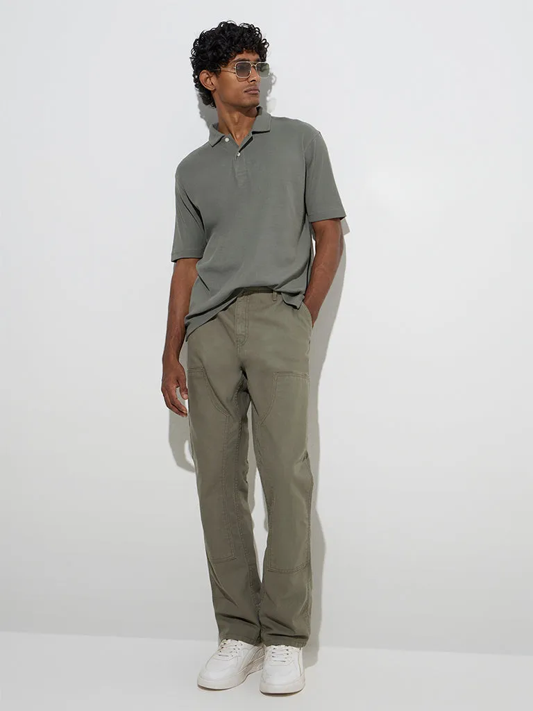 WES Casuals Olive Relaxed-Fit Cotton-Blend Polo T-Shirt
