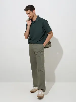 WES Casuals Olive Relaxed-Fit Cotton-Blend Trousers