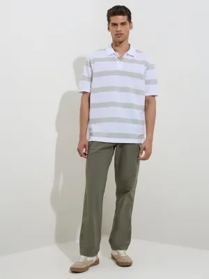 WES Casuals White Relaxed-Fit Cotton-Blend Polo T-Shirt