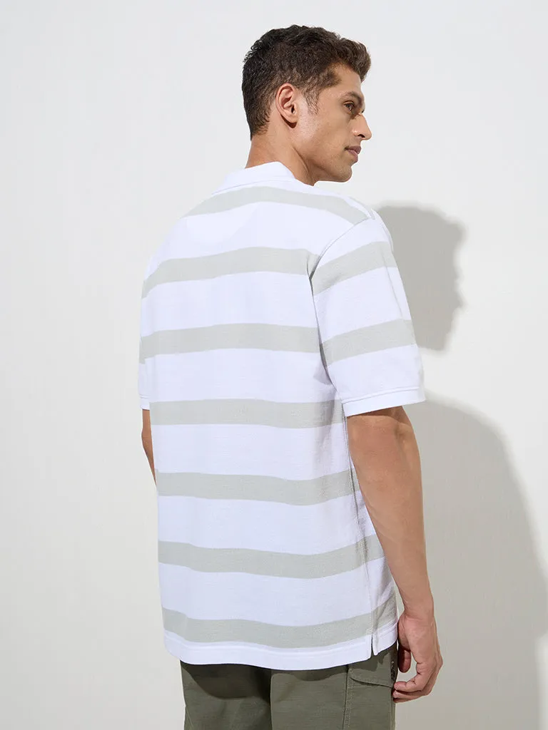 WES Casuals White Relaxed-Fit Cotton-Blend Polo T-Shirt