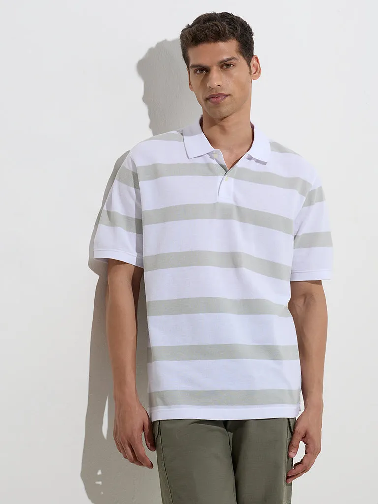 WES Casuals White Relaxed-Fit Cotton-Blend Polo T-Shirt