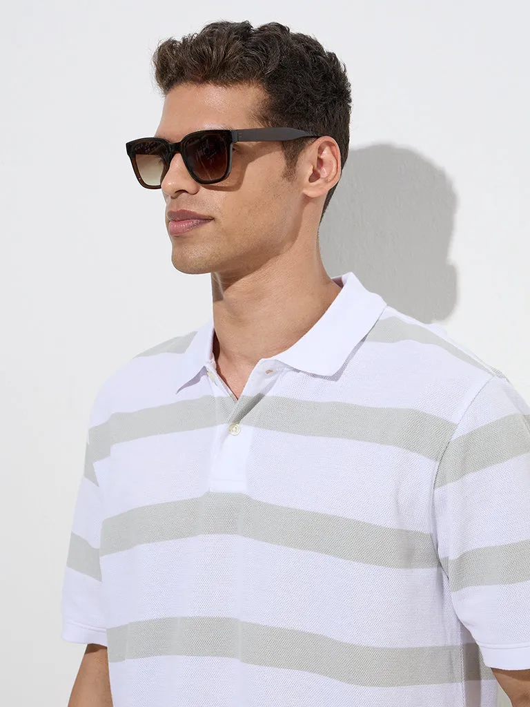 WES Casuals White Relaxed-Fit Cotton-Blend Polo T-Shirt