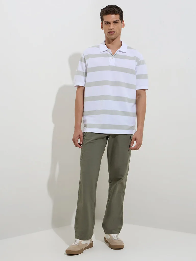 WES Casuals White Relaxed-Fit Cotton-Blend Polo T-Shirt