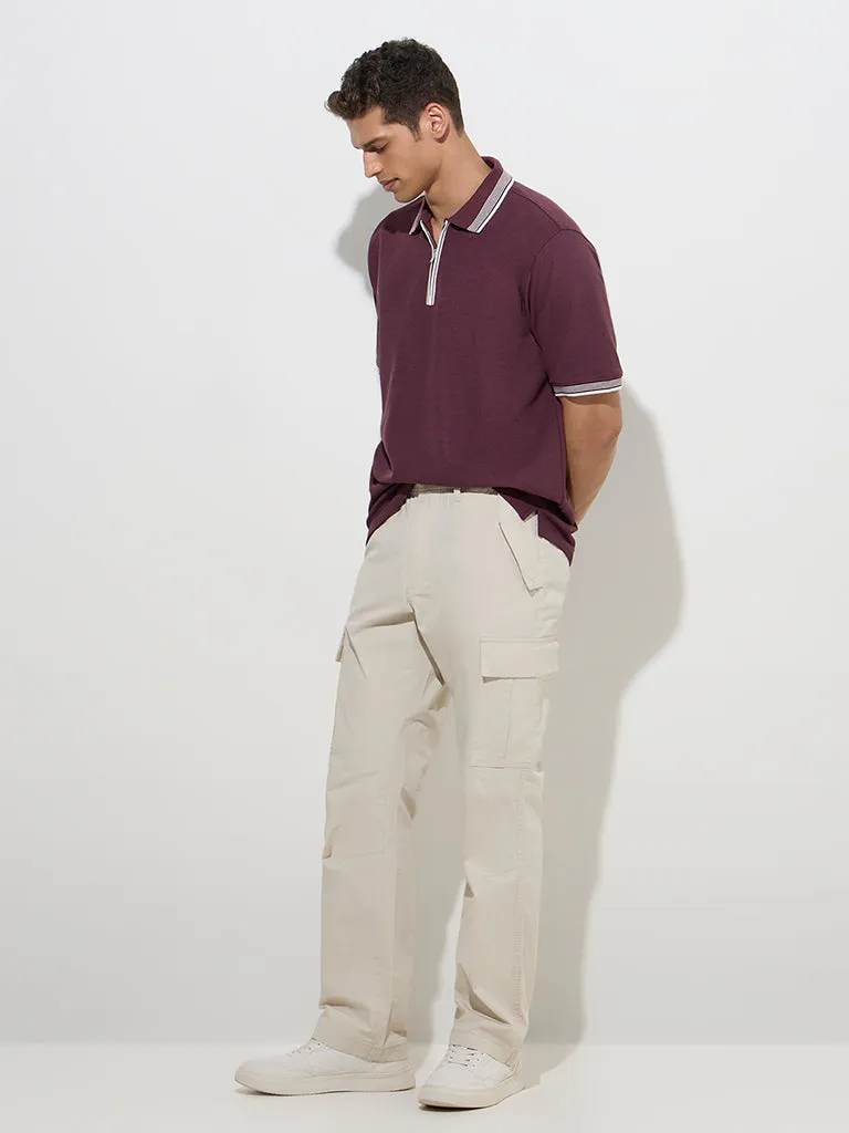 WES Casuals Wine Quarter Zip Polo T-Shirt