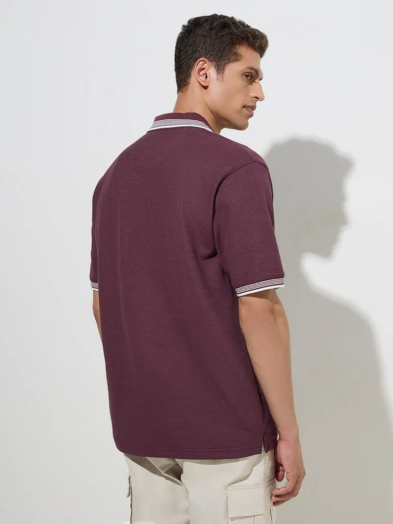 WES Casuals Wine Quarter Zip Polo T-Shirt