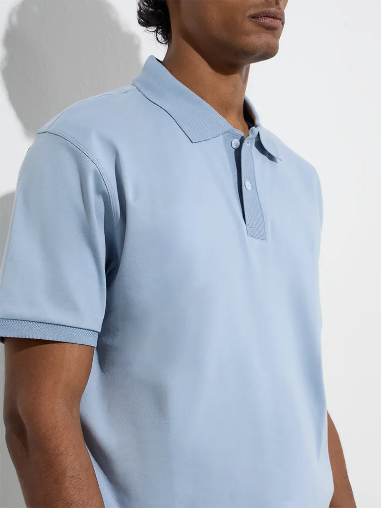 WES Formals Dusty Blue Slim-Fit Cotton Polo T-Shirt