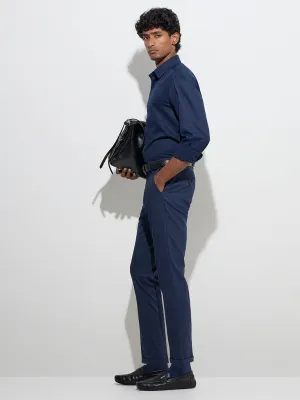 WES Formals Navy Relaxed-Fit Mid-Rise Trousers