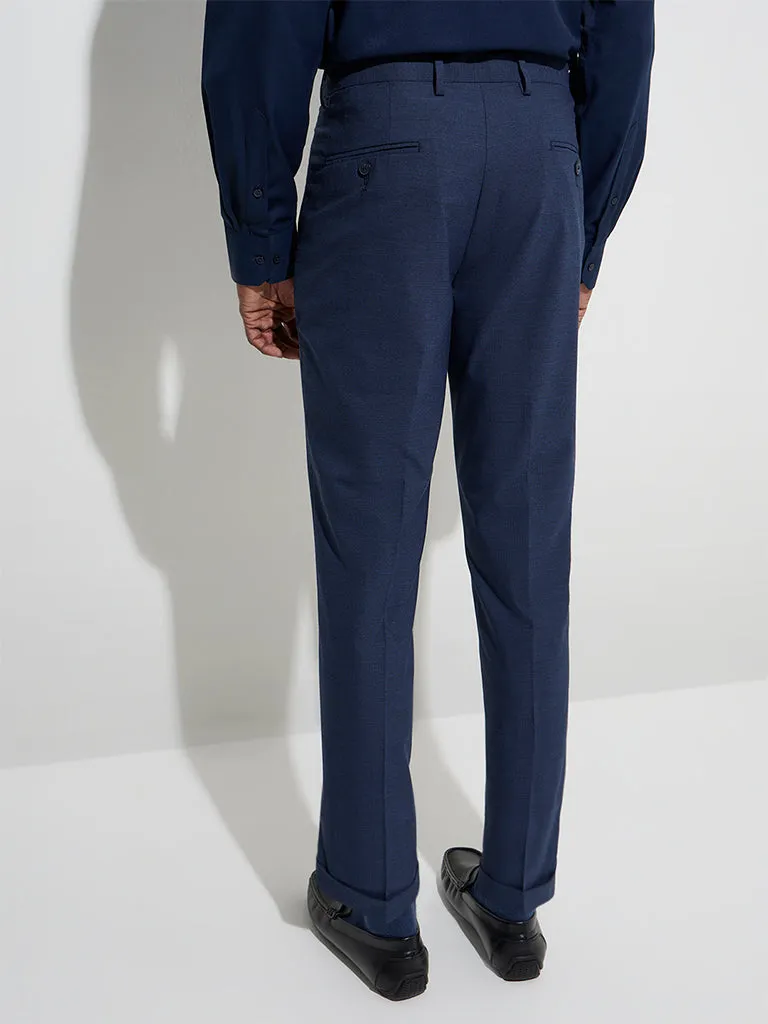 WES Formals Navy Relaxed-Fit Mid-Rise Trousers