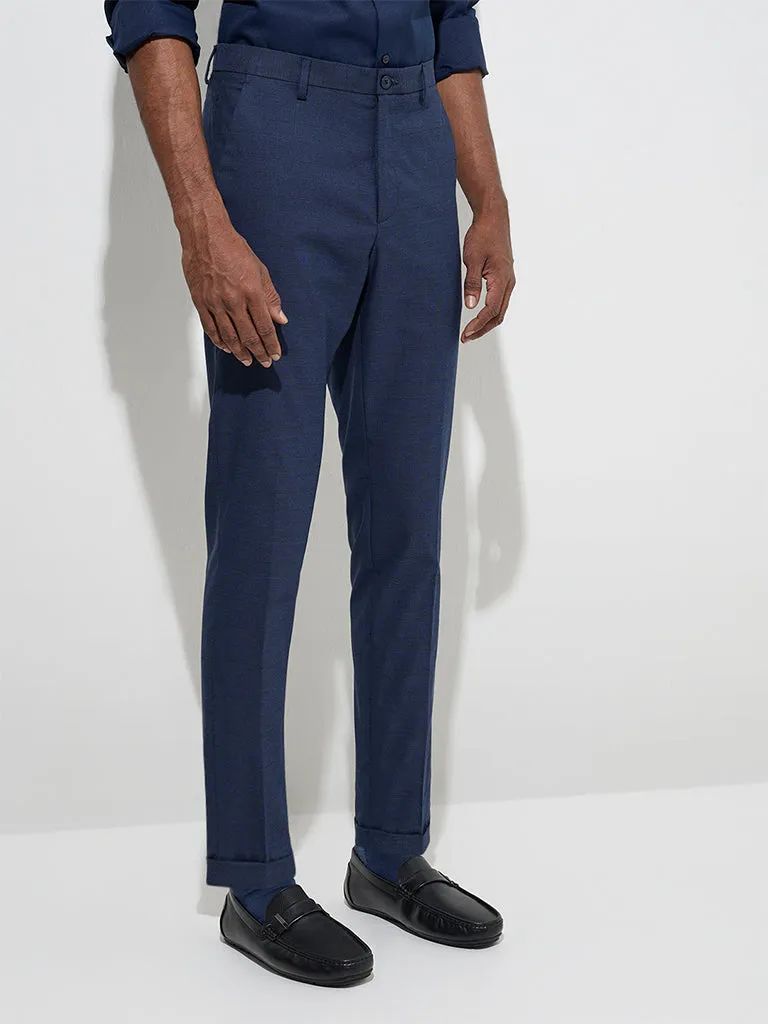 WES Formals Navy Relaxed-Fit Mid-Rise Trousers