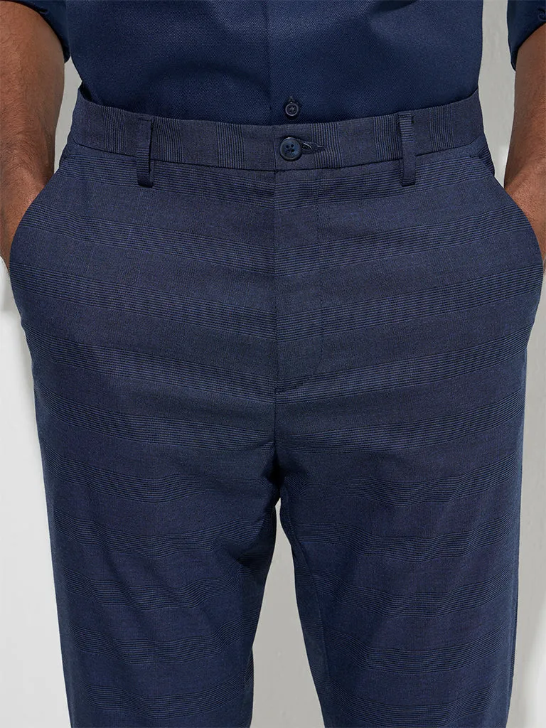 WES Formals Navy Relaxed-Fit Mid-Rise Trousers