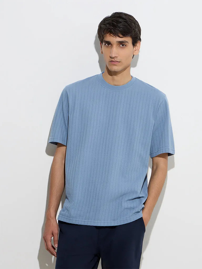 WES Lounge Dusty Blue Relaxed-Fit Cotton-Blend T-Shirt