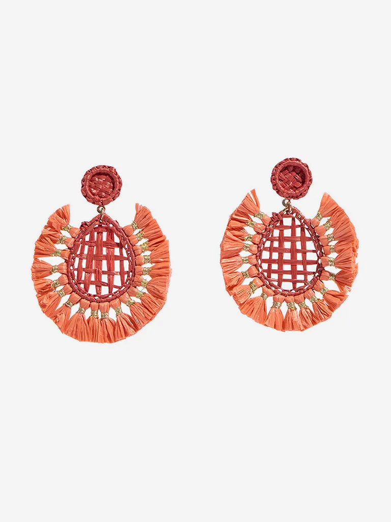Westside Accessories Coral Textured Raffia and Woven Statement Earrings