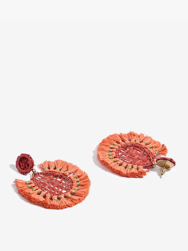 Westside Accessories Coral Textured Raffia and Woven Statement Earrings