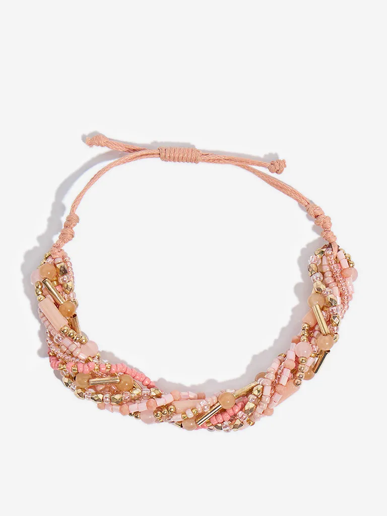Westside Accessories Pink & Gold Beaded Adjustable Bracelet