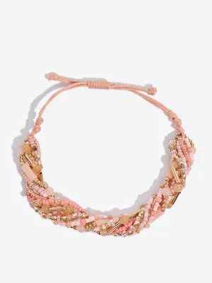Westside Accessories Pink & Gold Beaded Adjustable Bracelet