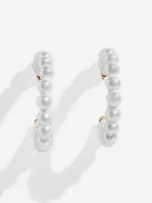 Westside Accessories White Raffia Pearl Half Hoop Earrings