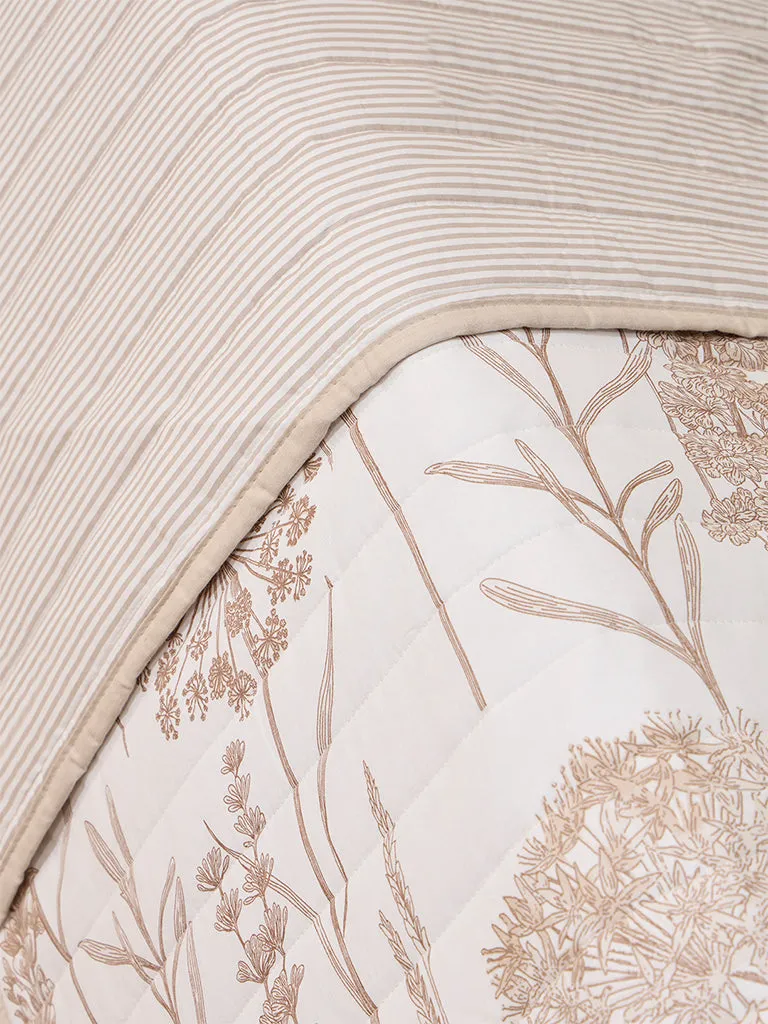 Westside Home Beige Floral Design Reversible Quilted Single Bed Comforter