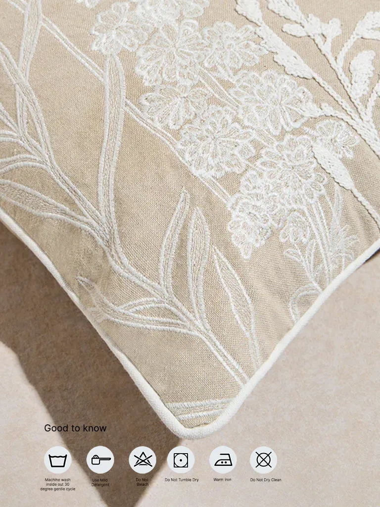 Westside Home Beige Toile Embroidered Cushion Cover