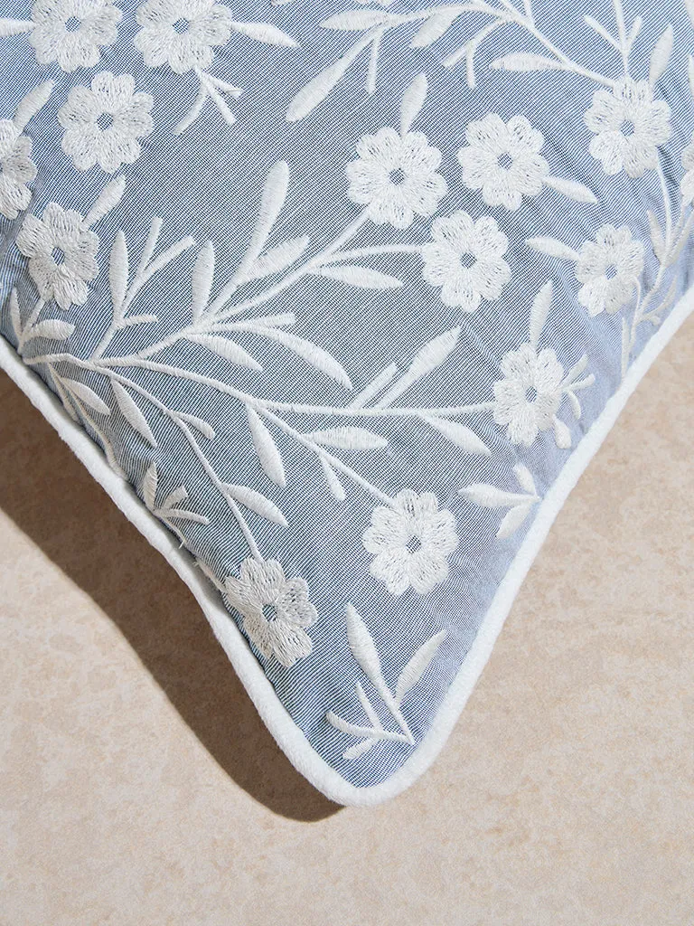 Westside Home Dusty Blue Floral Embroidered Cushion Cover
