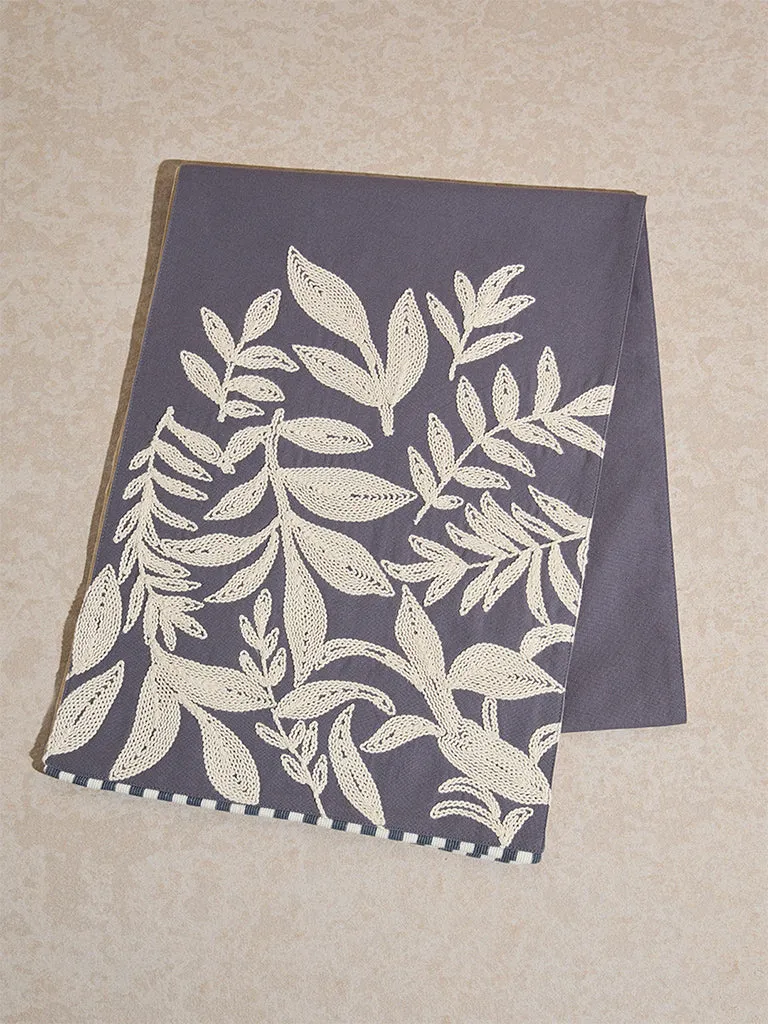 Westside Home Grey Leaf Embroidered Runner