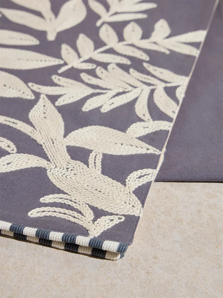 Westside Home Grey Leaf Embroidered Runner