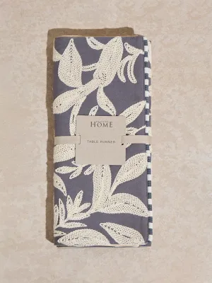 Westside Home Grey Leaf Embroidered Runner
