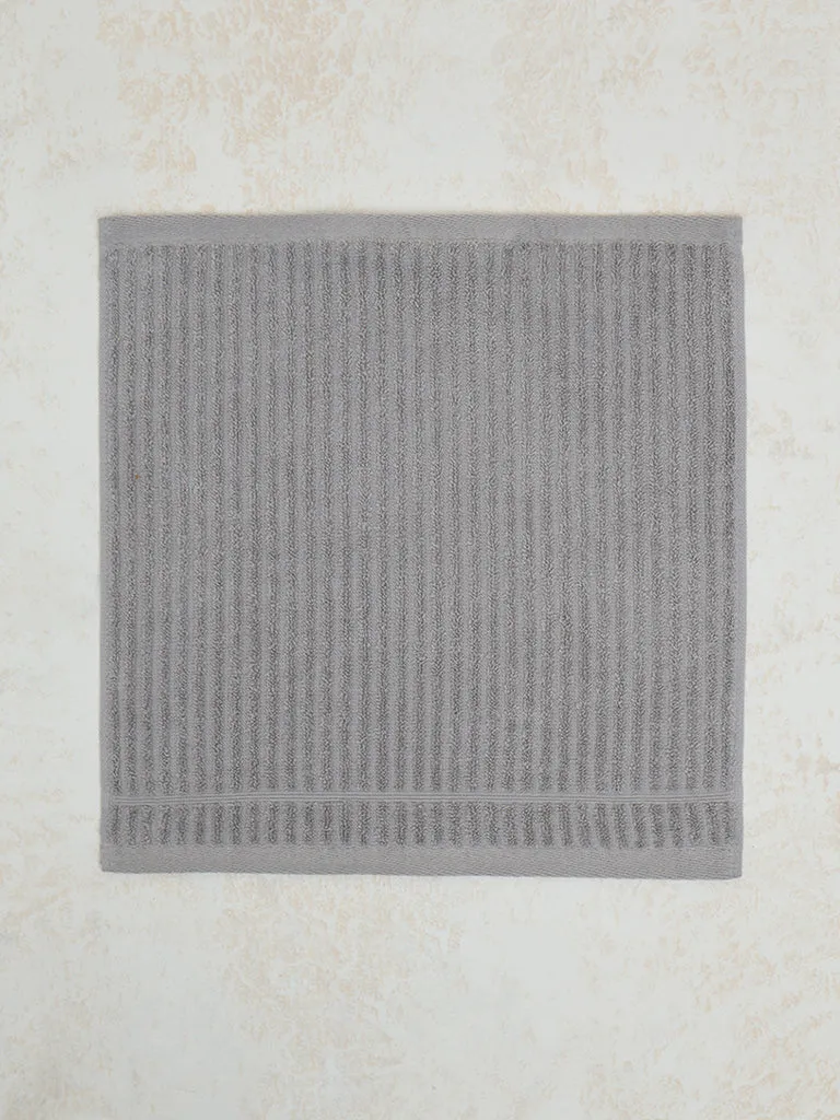 Westside Home Grey Self-Striped Face Towel (Set of 2)