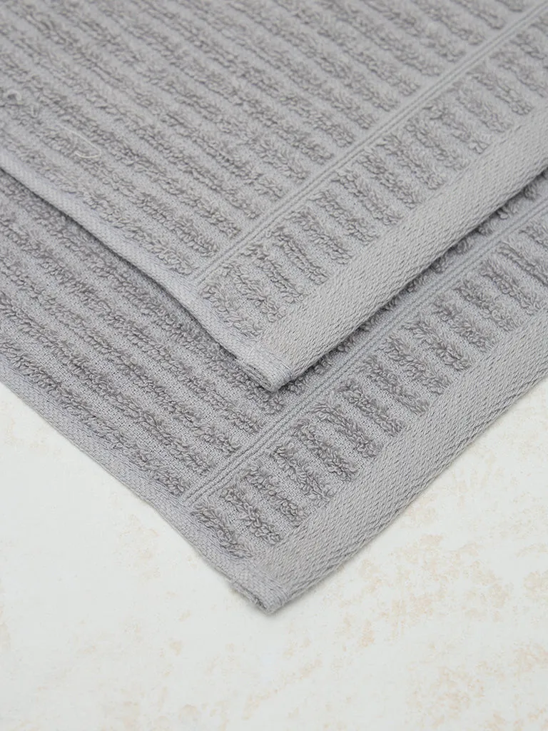 Westside Home Grey Self-Striped Face Towel (Set of 2)