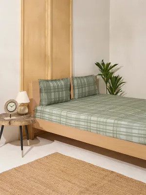 Westside Home Sage Checks Design King Bed Flat Sheet and Pillowcase Set