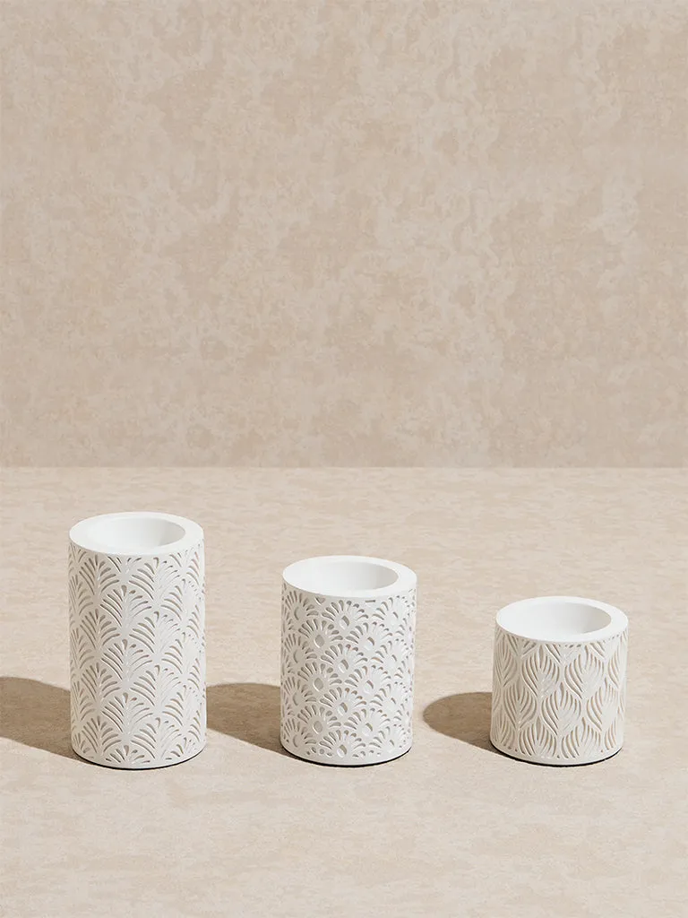 Westside Home White Embossed Tealight Candle Holder (Set of 3)