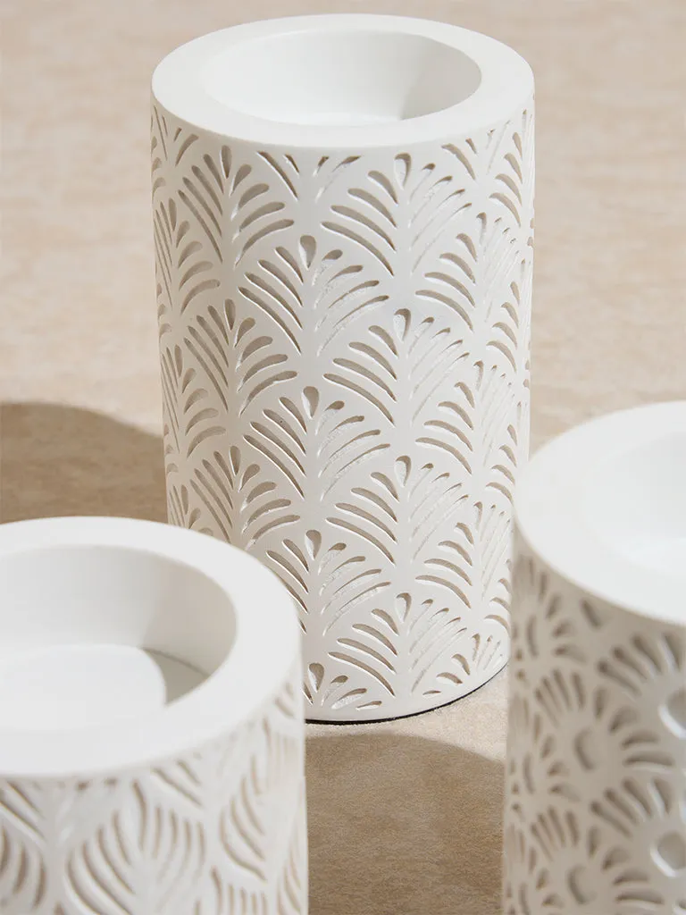 Westside Home White Embossed Tealight Candle Holder (Set of 3)