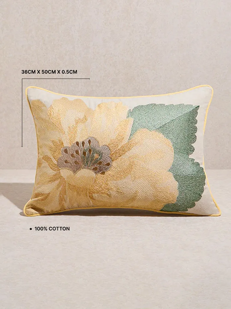 Westside Home Yellow Rose Embroidered Cushion Cover