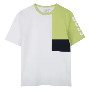 White Asymmetrical Green Color Block T-Shirt