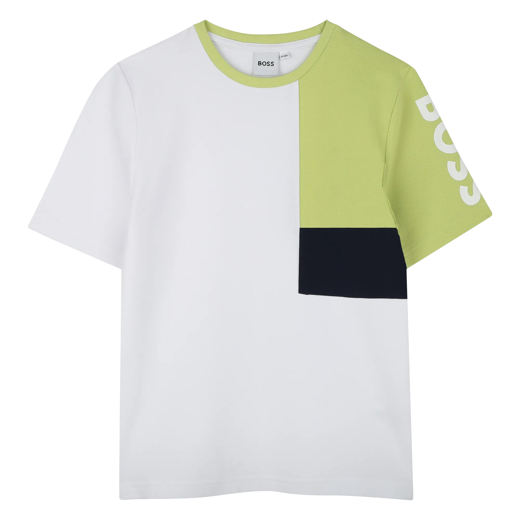 White Asymmetrical Green Color Block T-Shirt