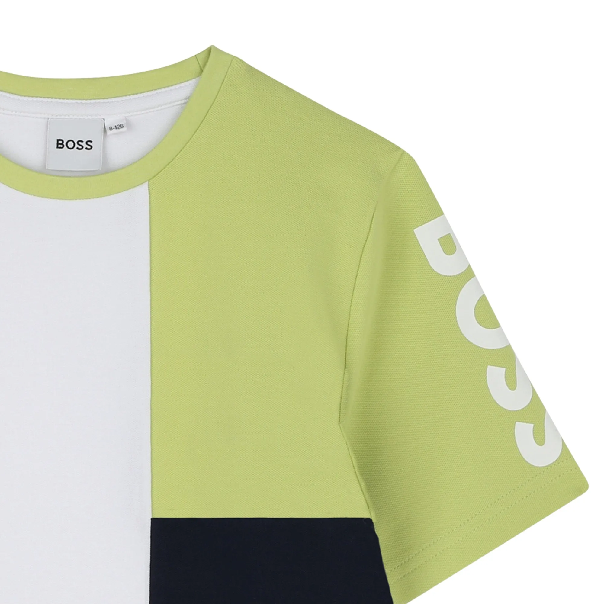 White Asymmetrical Green Color Block T-Shirt
