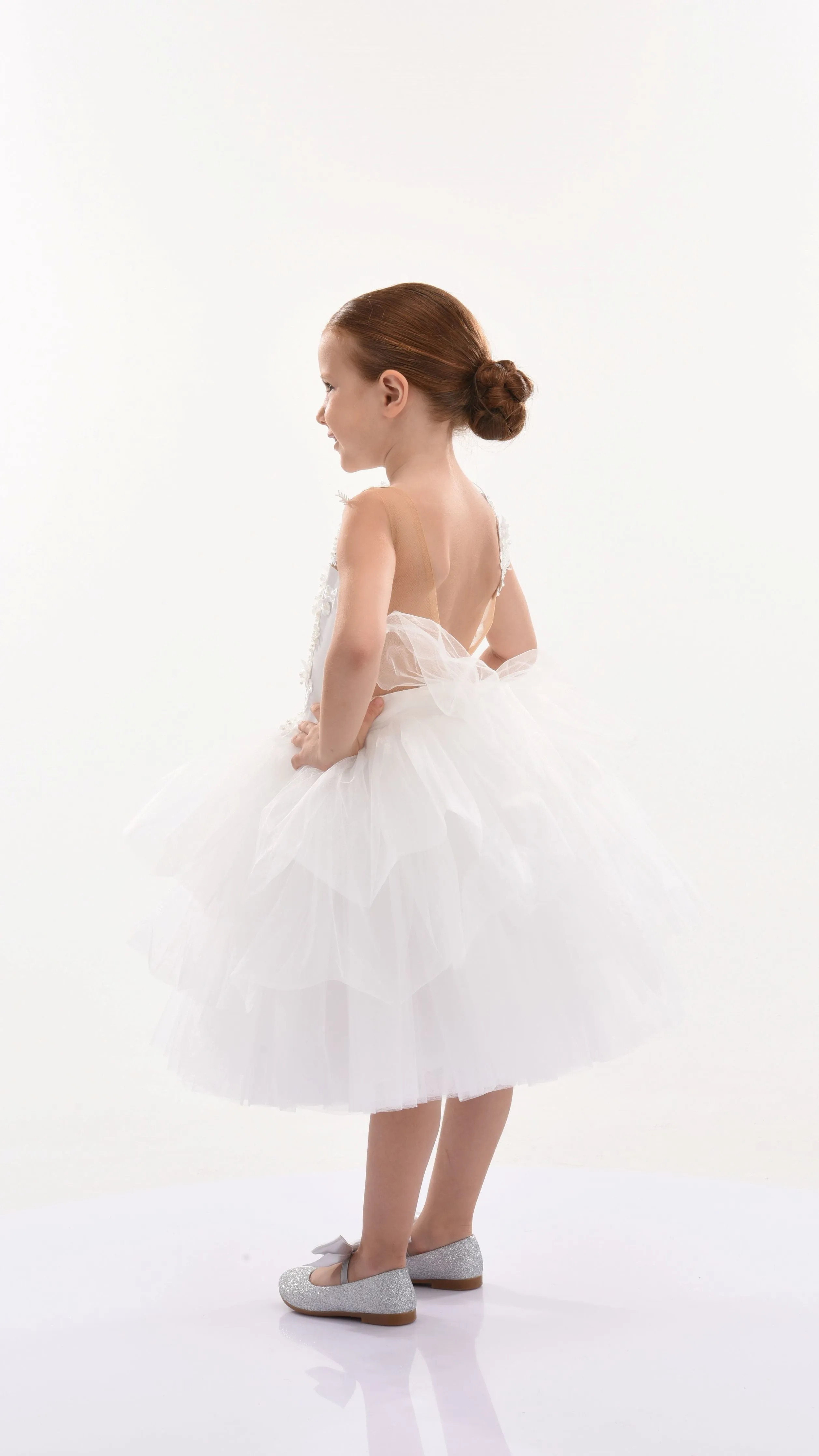 White Carnelian Floral Embroidered Tulle Dress