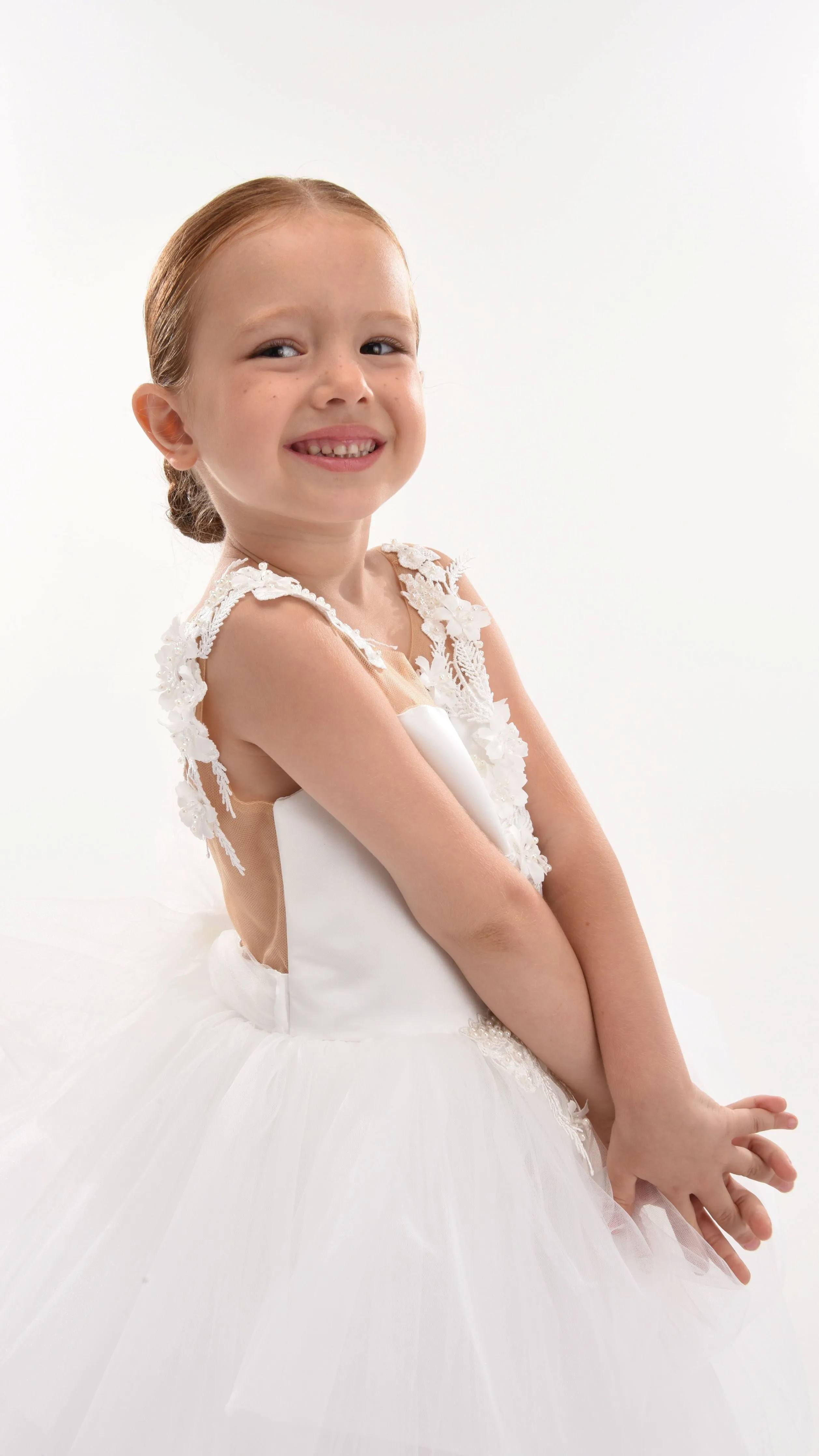 White Carnelian Floral Embroidered Tulle Dress