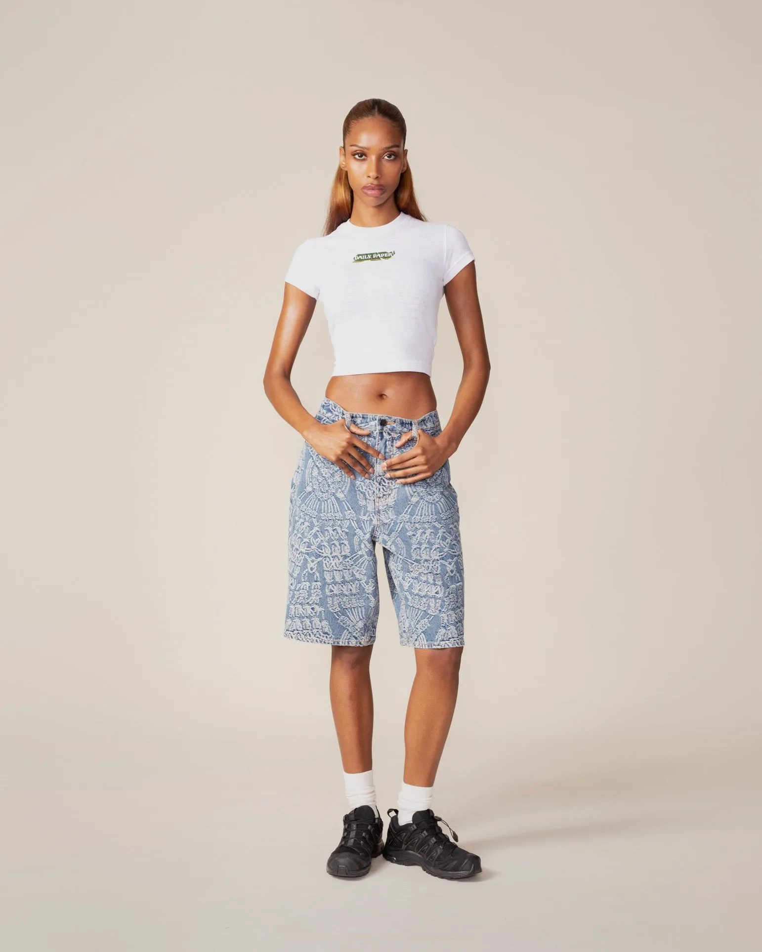 White Sticker Cap Sleeve T-Shirt