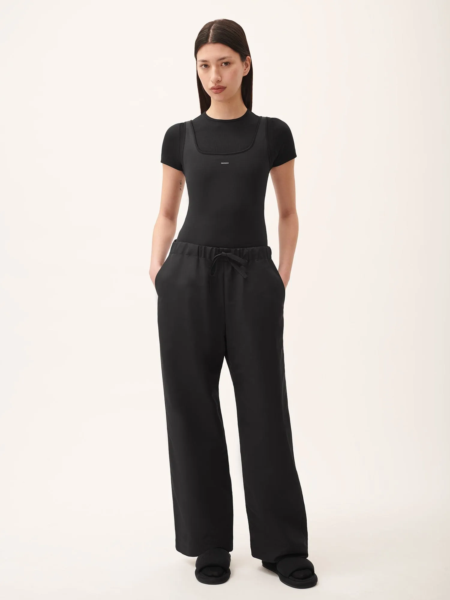 Women's (gaia)PLNT Nylon Straight Leg Track Pants—Black