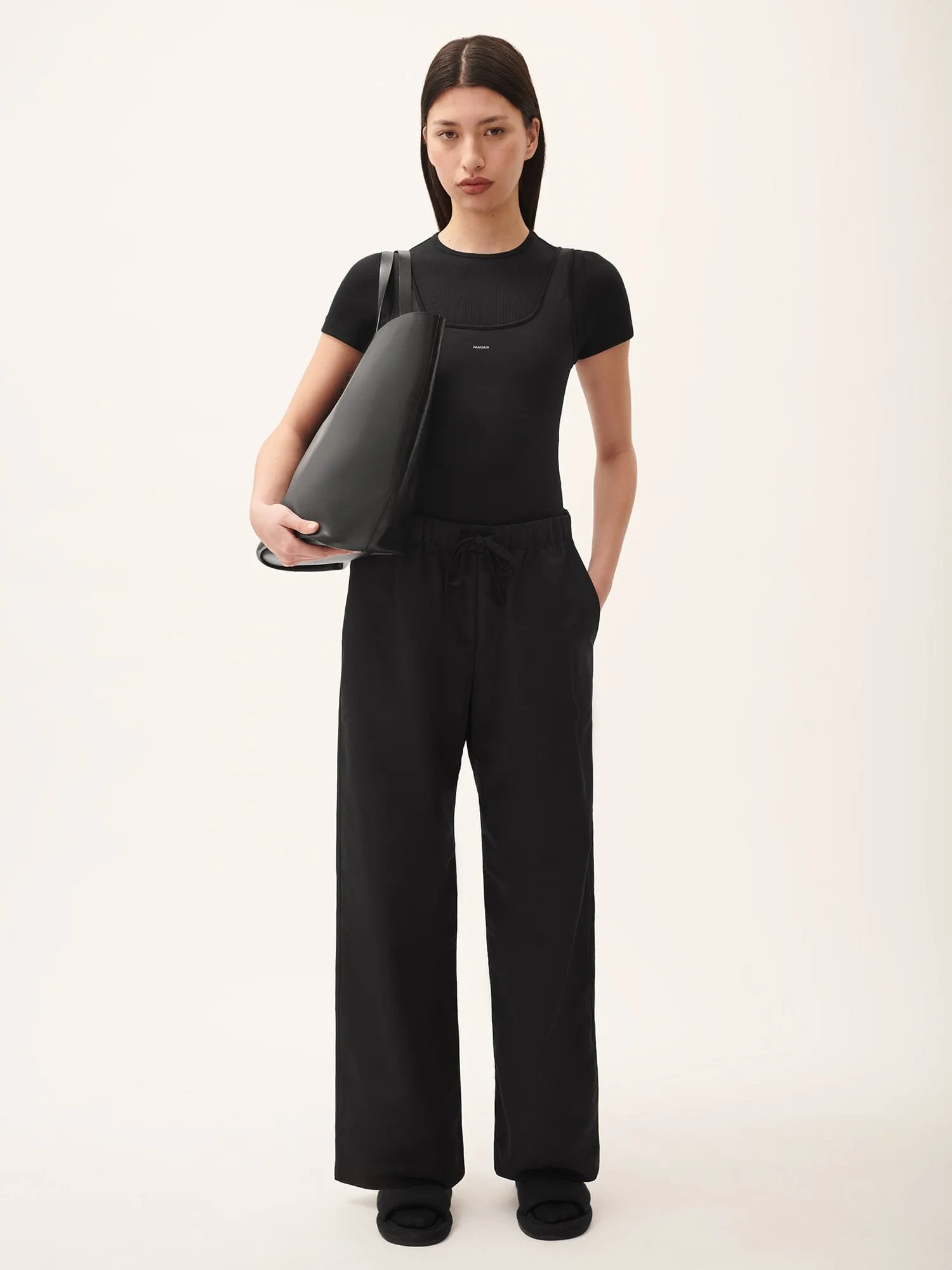 Women's (gaia)PLNT Nylon Straight Leg Track Pants—Black